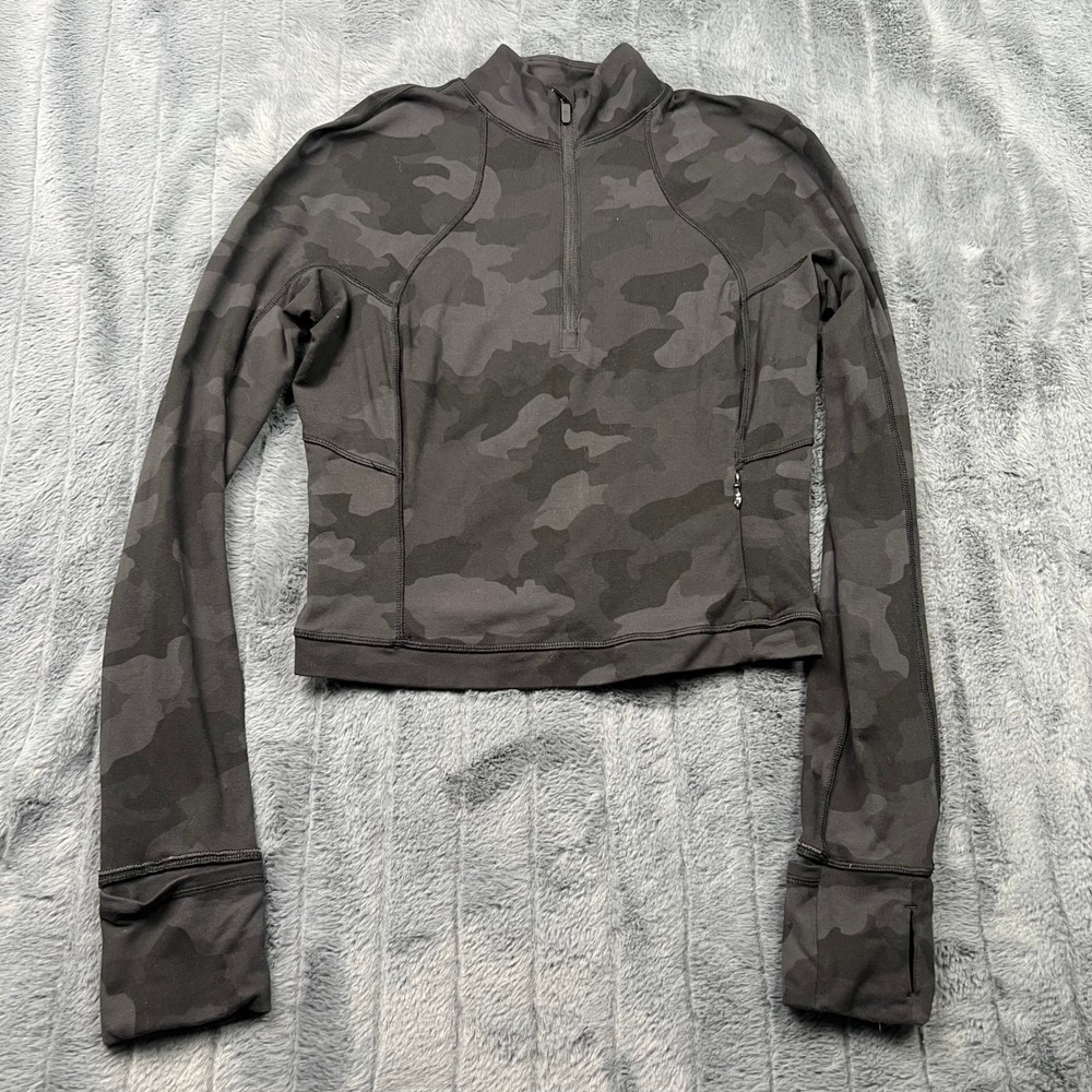 Lululemon Its Rulu Run Cropped Half Zip Camo Deep Coal Multi Pullover Top